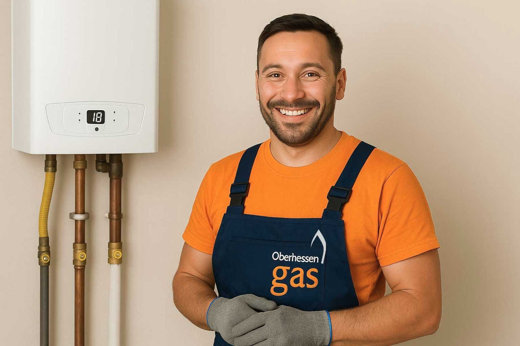 Lächelnder OGas Techniker von Gastherme 